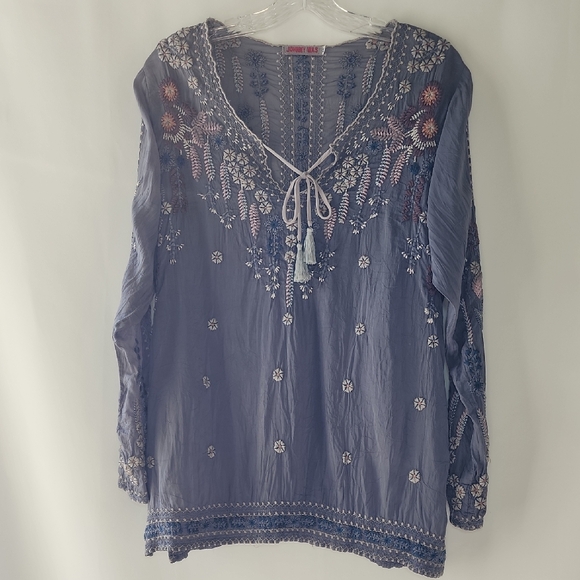 Johnny Was Tops - JOHNNY WAS Santorini Embroidered Blouse Cloudburst
